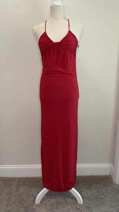 Ibisco by Vanessa Witke Dresses & Skirts - NWT Vintage Ibisco Y2K Prom Dress Maxi Gown 90s Glam Wedding V Neck Strap Red XS